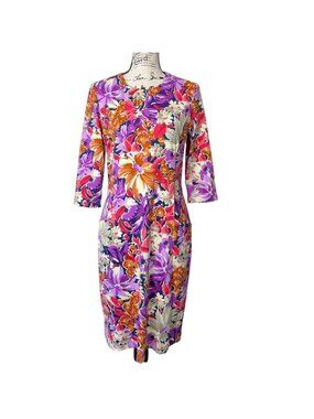 J.McLaughlin Women Size M Dress Catalina Cloth Floral 3/4-Sleeve Colorful Pocket